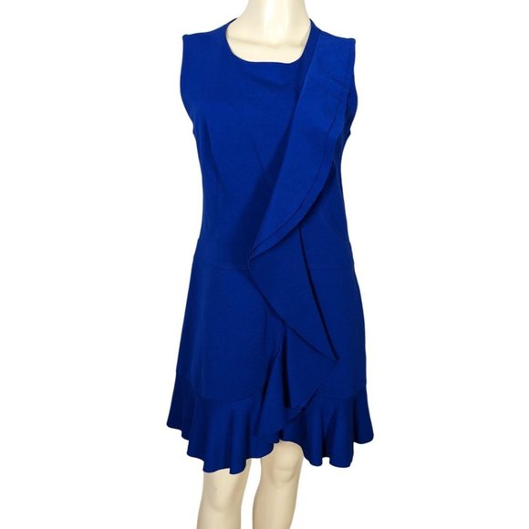 Betsey Johnson sleeveless navy blue ruffled front‎ and raw hem size 10 - Picture 1 of 12